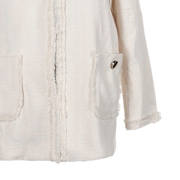 Catherine Malandrino Ivory Tweed Fringe Longline Coat Jacket Size 10 NWT Classic - Picture 6 of 11